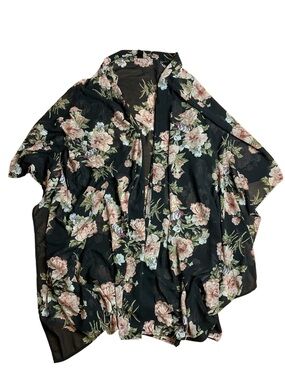 Emery Rose Floral Sheer Kimono Cardigan Black Women’s Plus Size 1XL